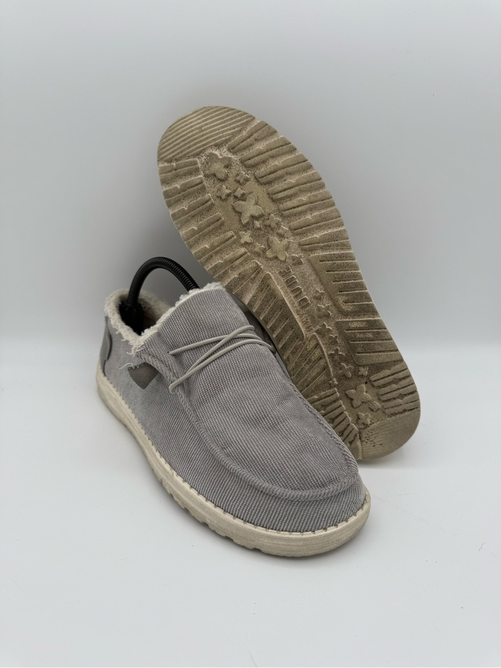 Women's Hey Dude Wendy Corduroy Grey Faux Fur Lined Slip-On Comfort Shoes Size 9